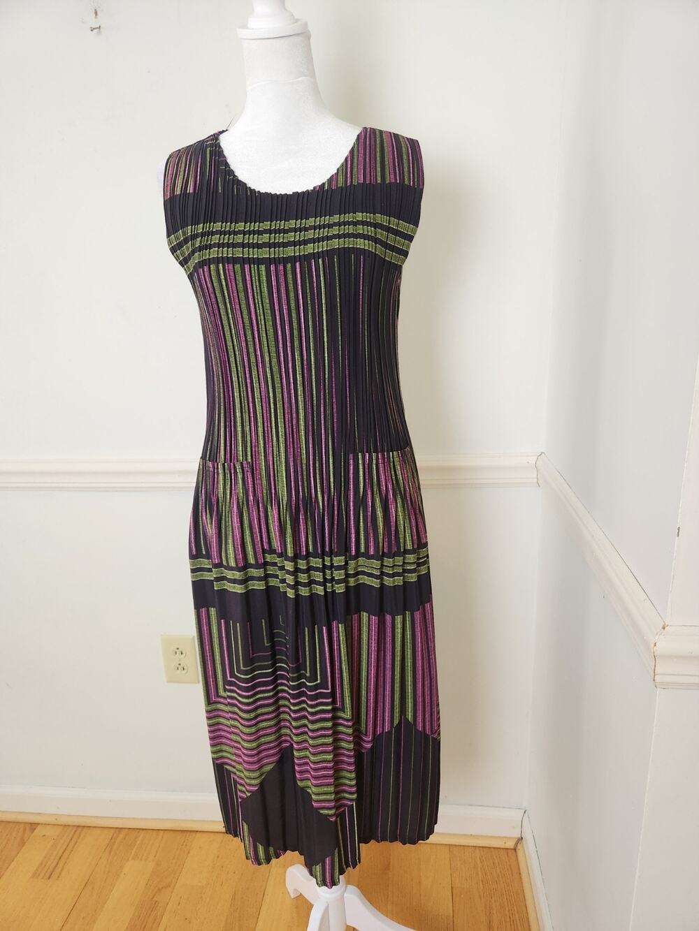 NanaKo Pleated Midi Dress One Size Avant Garde Art To Wear Accordion Abstract